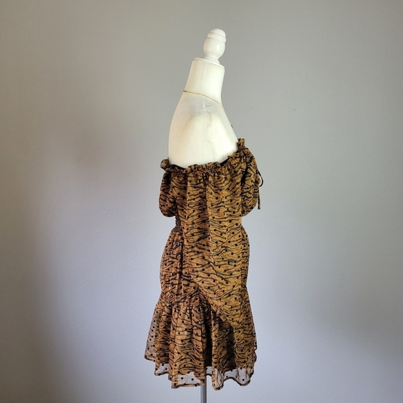 HOUSE OF HARLOW // revolve sapphire chiffon off the shoulder smocked mini dress - Picture 6 of 12